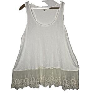 Umgee Tunic Embroidered Lace Mesh Hem Sleeveless Feminine Womens Size M Ivory